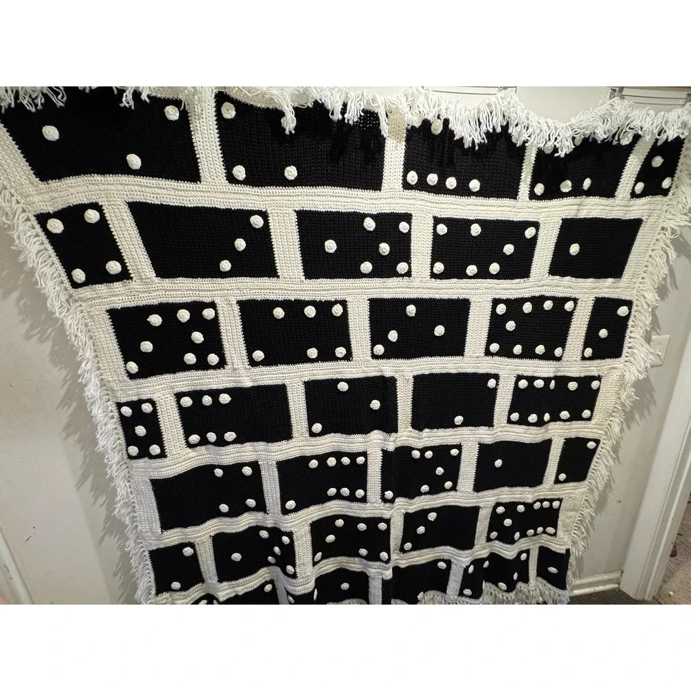 Black & White Pom Pom Throw Blanket by