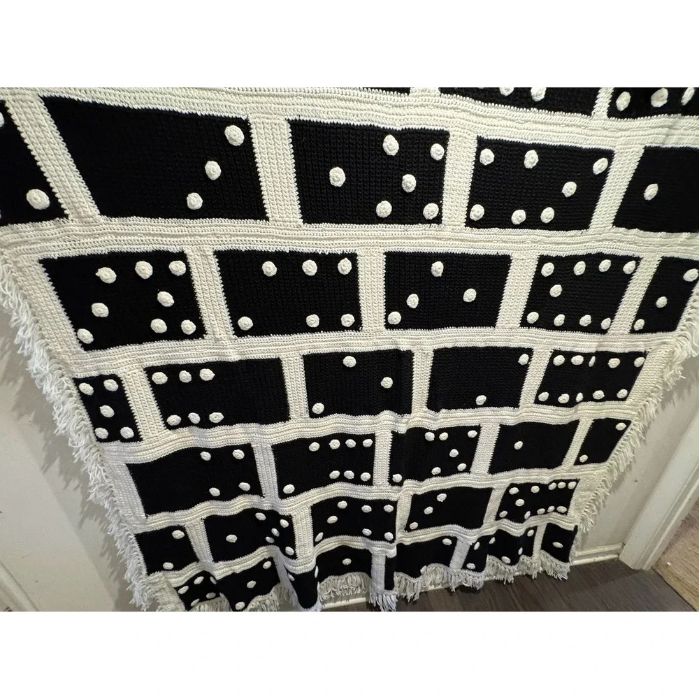 Black & White Pom Pom Throw Blanket by