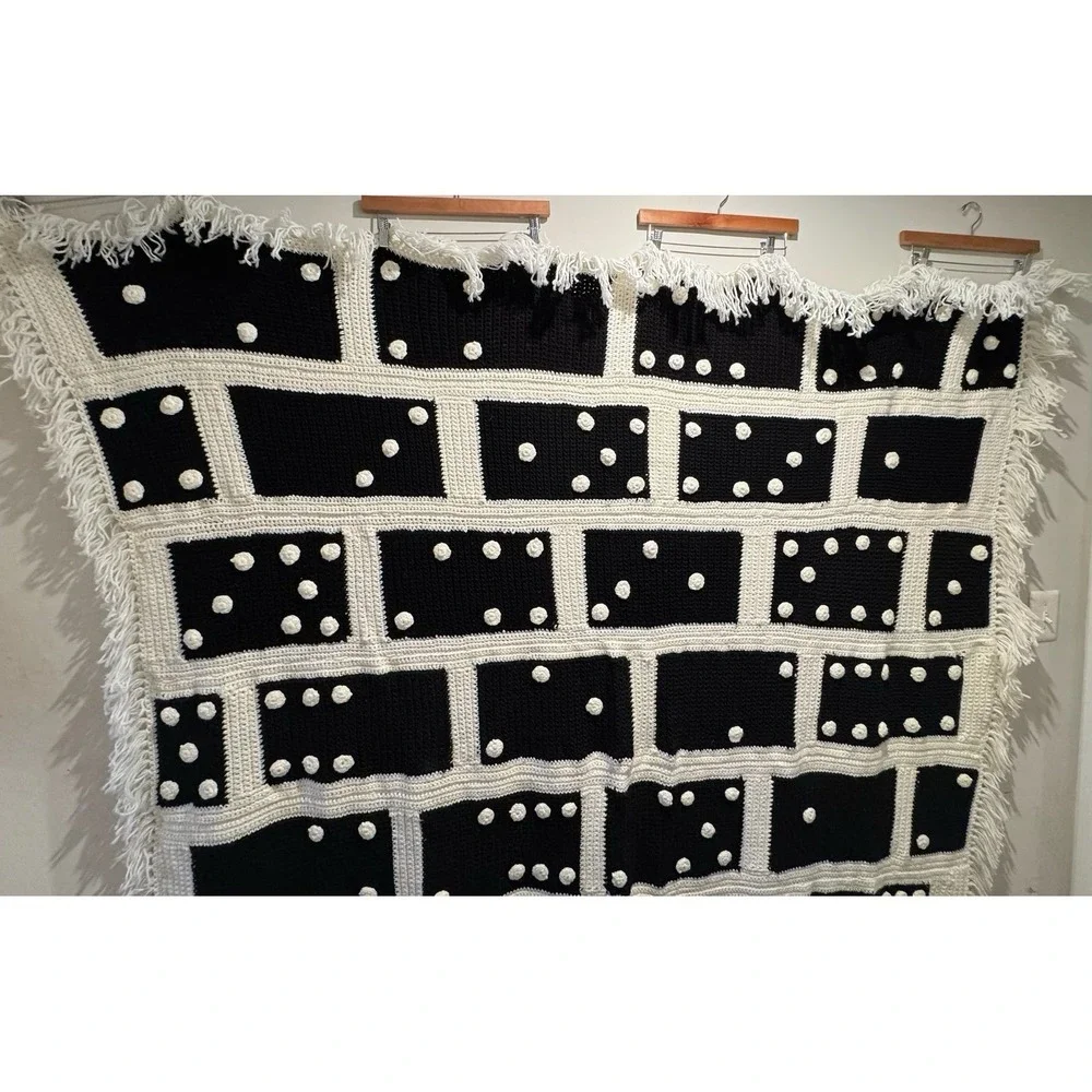 Black & White Pom Pom Throw Blanket by