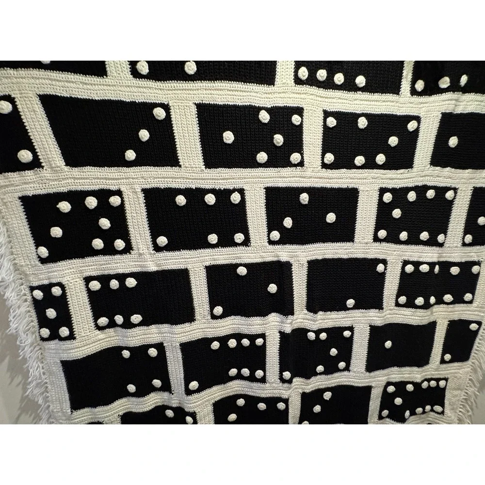 Black & White Pom Pom Throw Blanket by