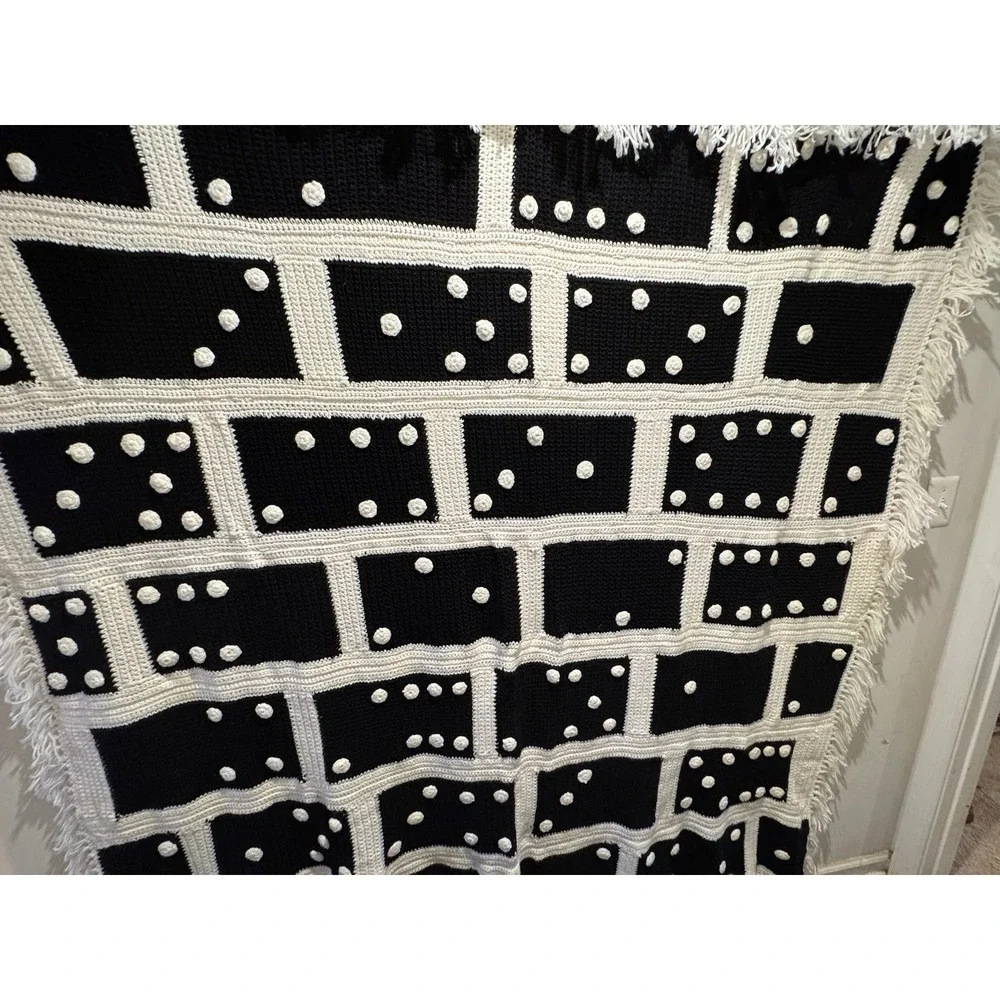 Black & White Pom Pom Throw Blanket by