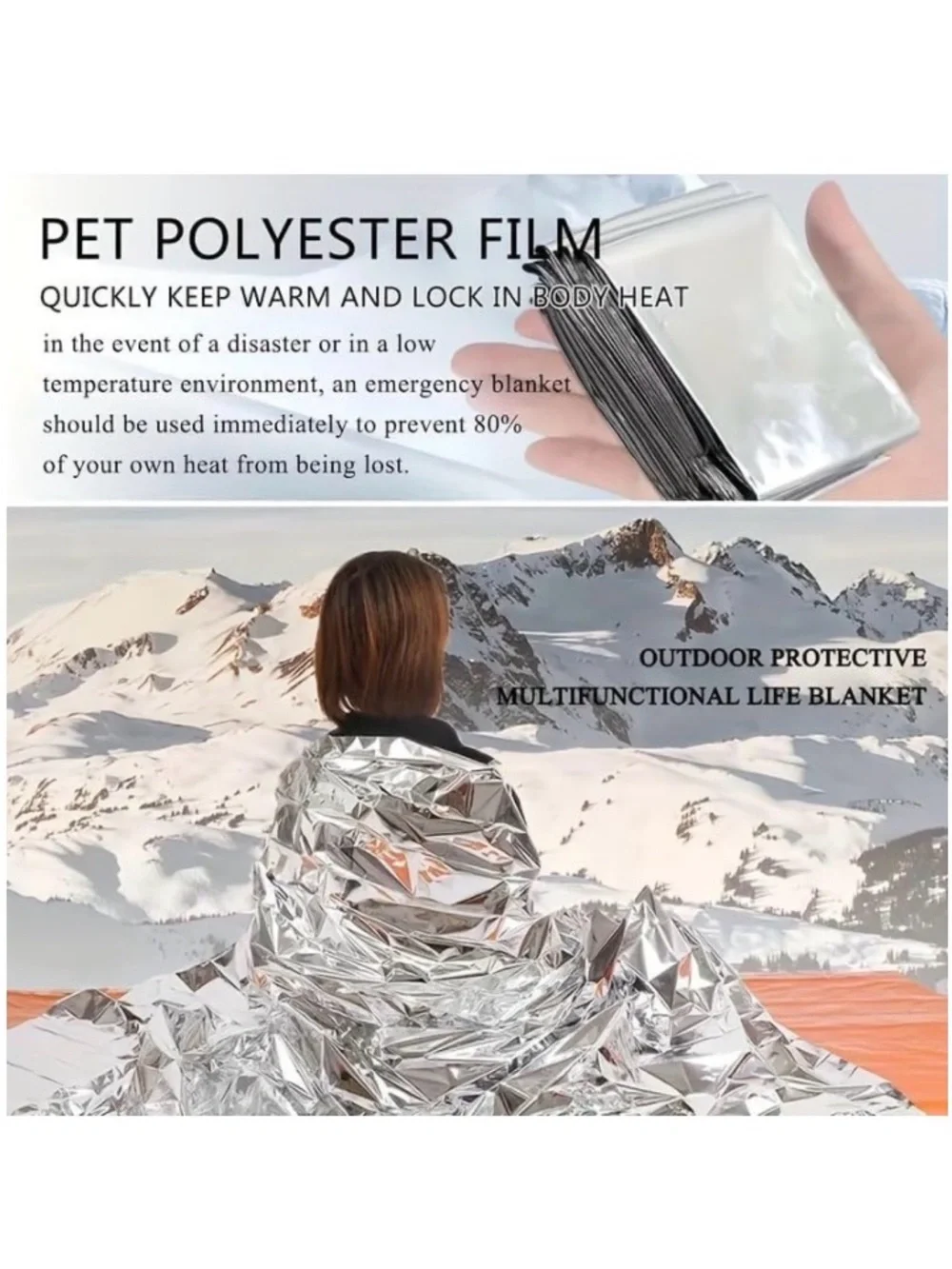 💞 New 55”x82” Silver & Gold Reflective Emergency Mylar Survival Blanket