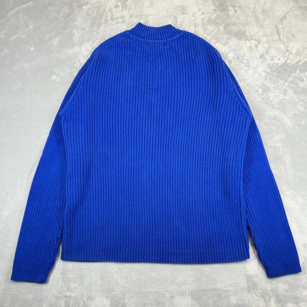 Banana Republic Sweater Mens L Blue Vintage Ribbed Knit V-Neck Cotton 249860-F00