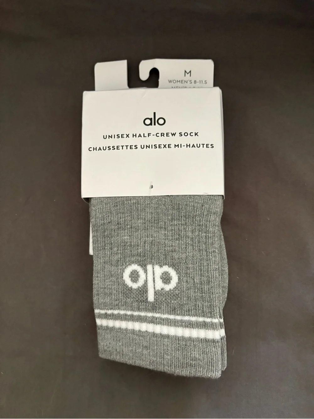 ALO Yoga Gray Unisex Half-Crew Athletic Socks with White Logo