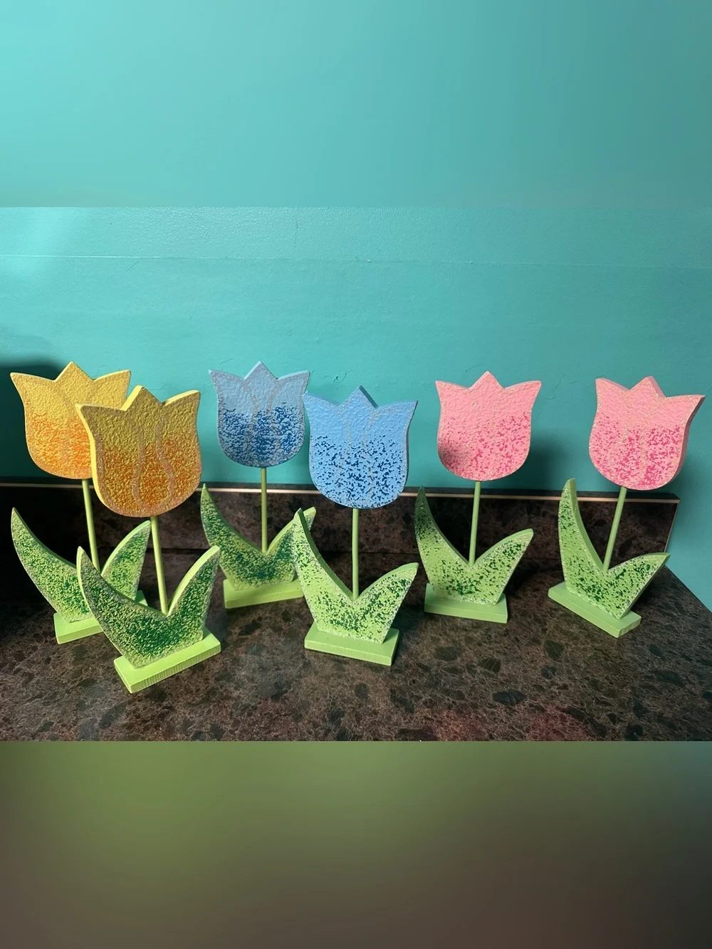 Decorative Wooden Tulip Table Decor - Blue Pink Yellow Home Decor Party Supplies