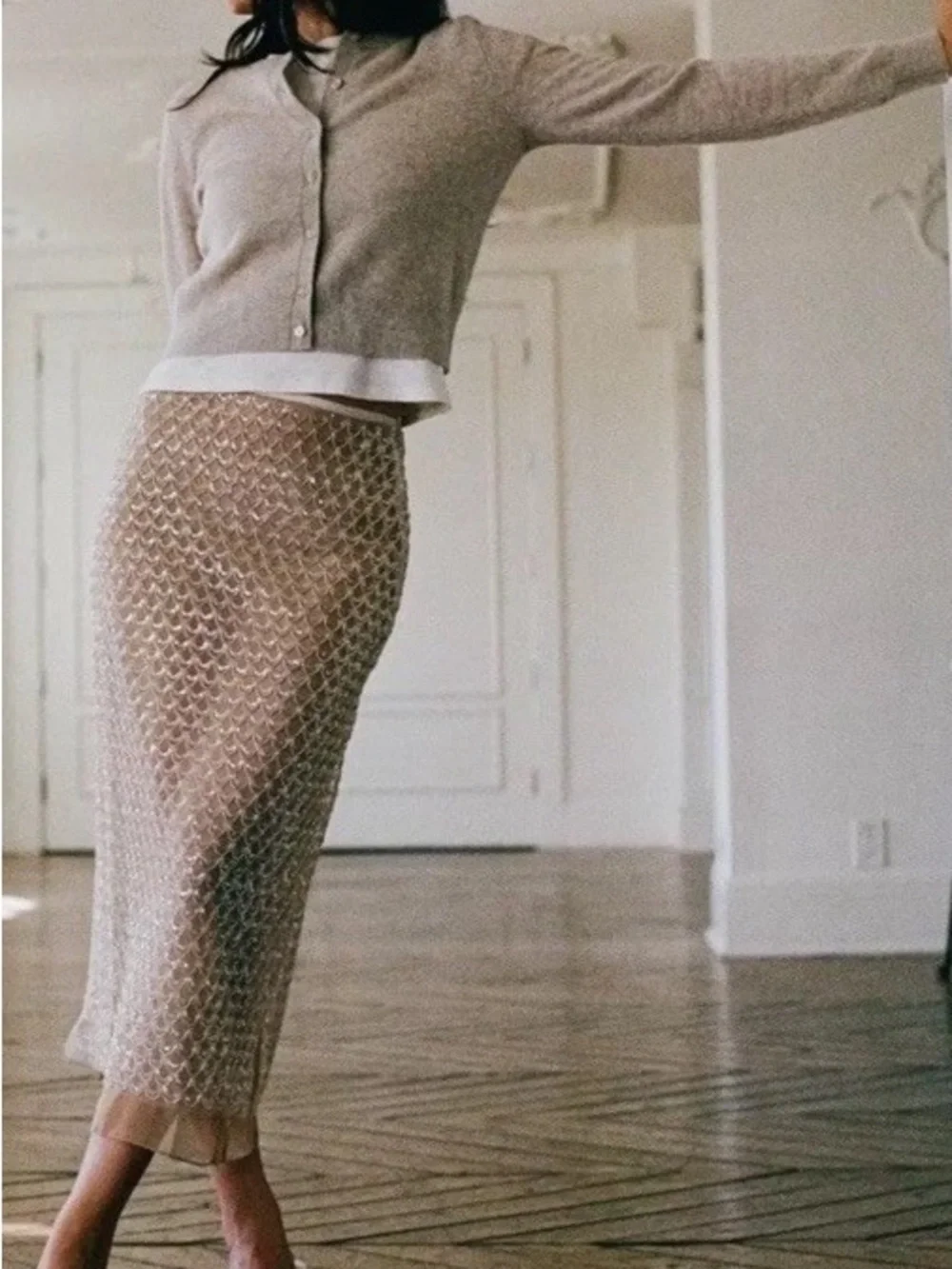 ZARA Beaded Midi Skirt Size Small LIKE MIU MIU