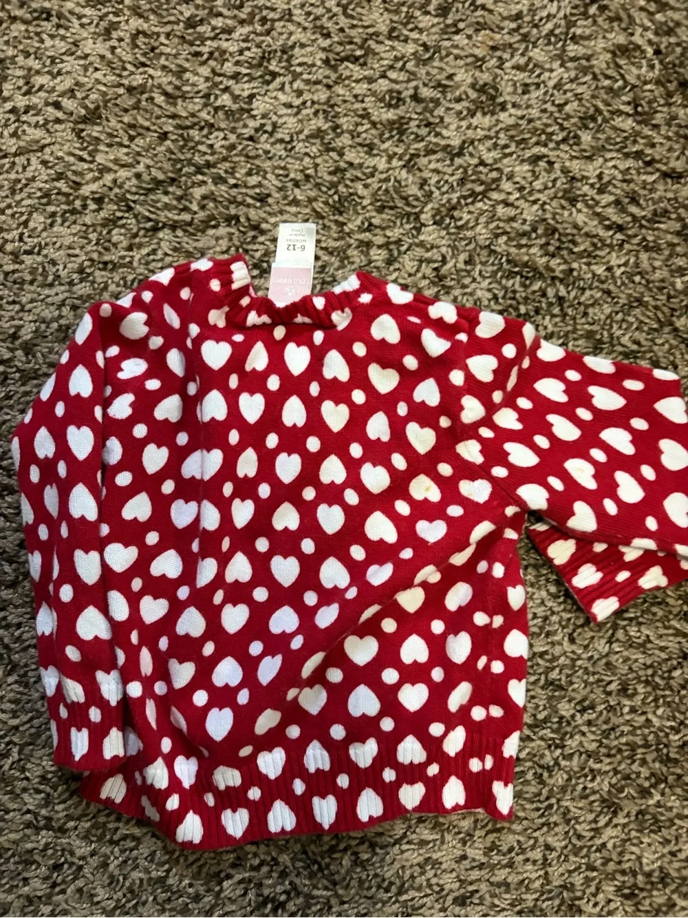 Old Navy Red and White Heart Cardigan with Matching hat 6-12 mo