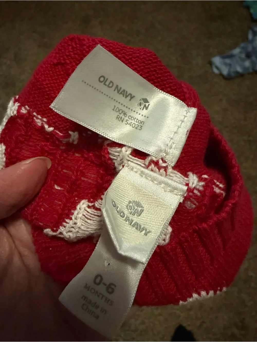 Old Navy Red and White Heart Cardigan with Matching hat 6-12 mo