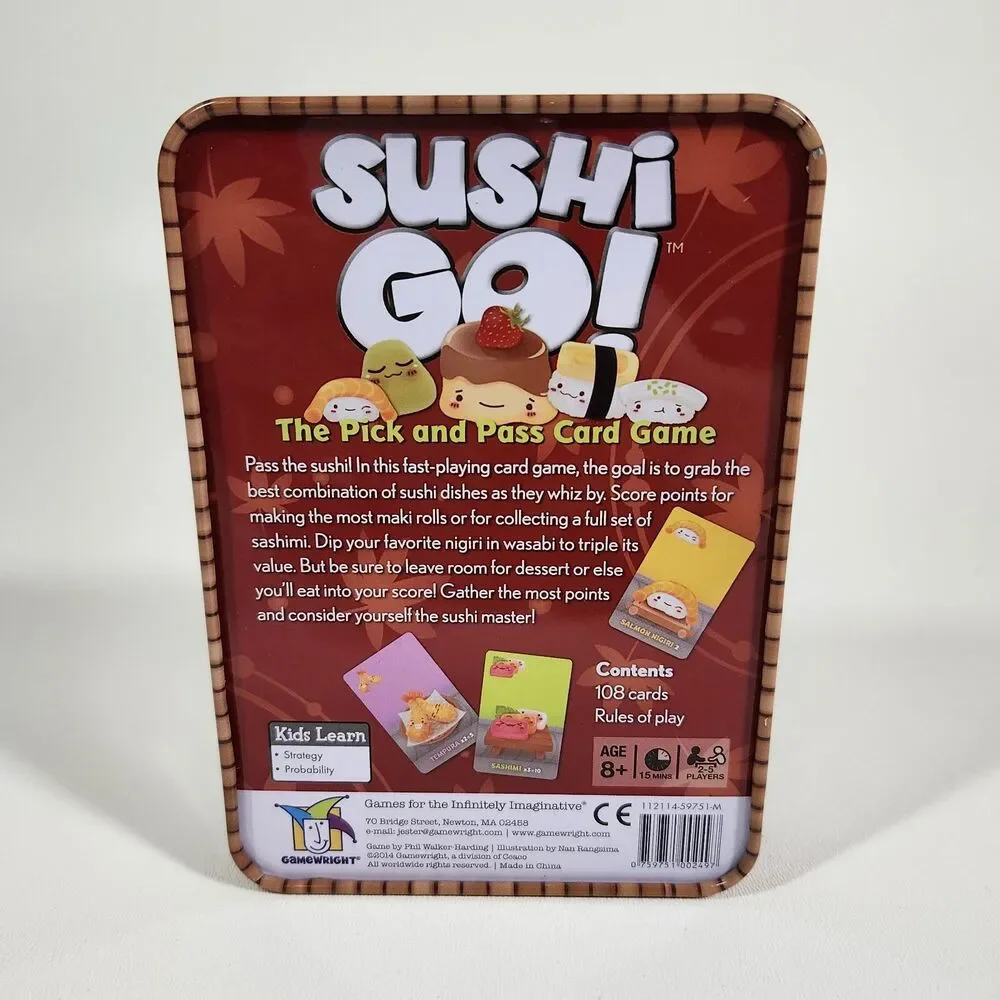 Sushi Go Pick & Pass Card Game in Metal Tin Box by Gamewright Family Party Fun