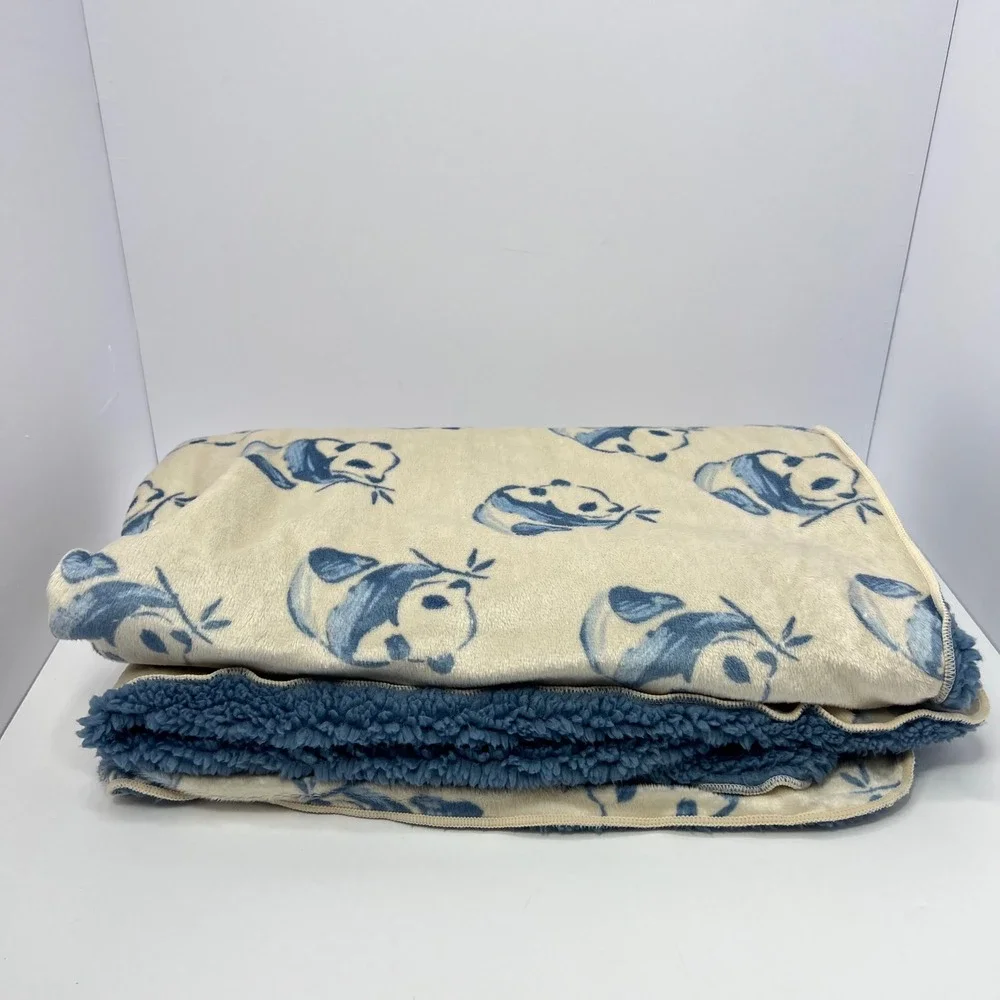 Carter's Blue Panda Sherpa Baby Blanket Toddler Plush Soft Cozy Lovey Security