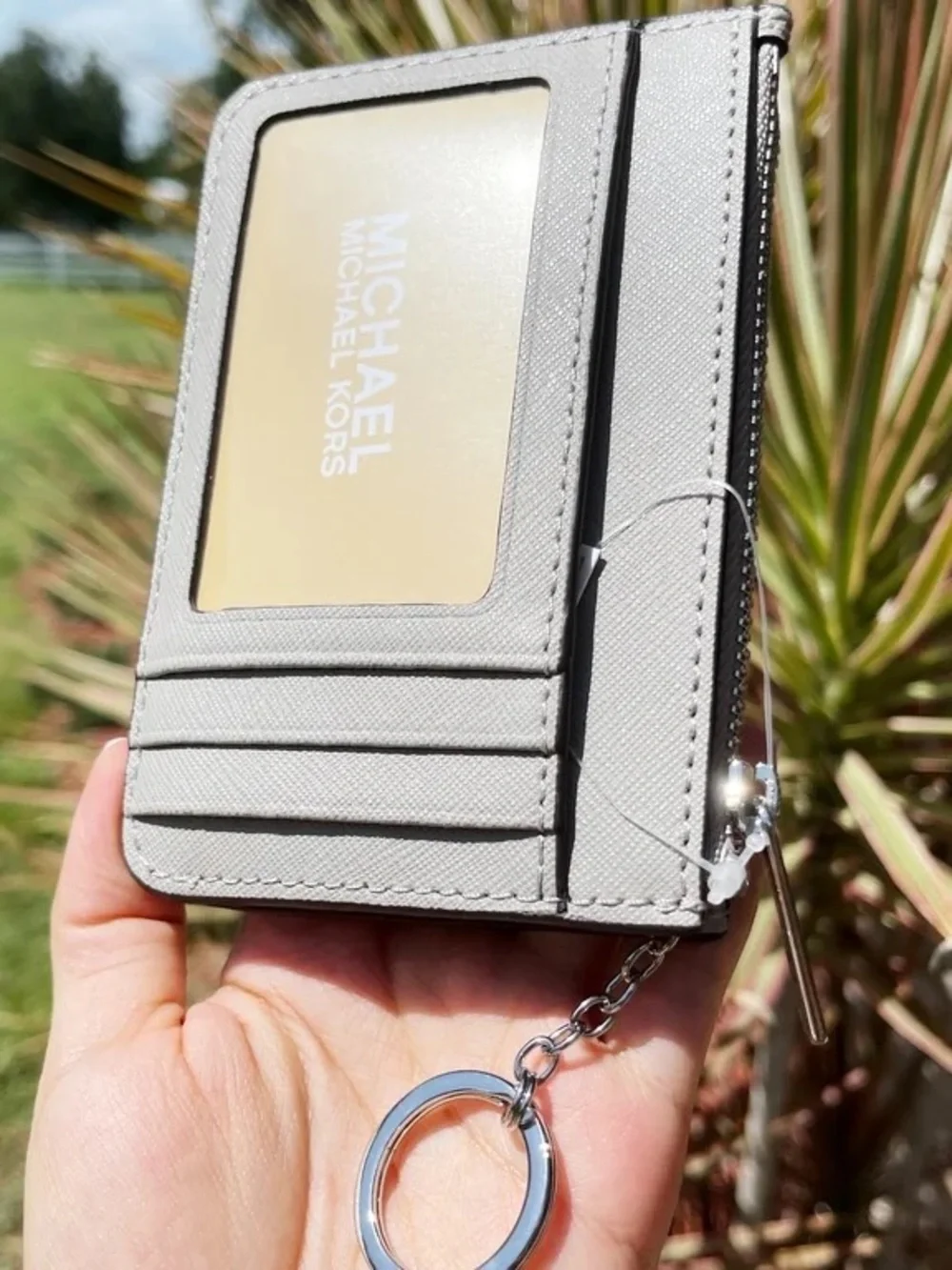 Michael Kors White and Light Gray Monogram Zip Pouch Wallet Jet Set Travel Small