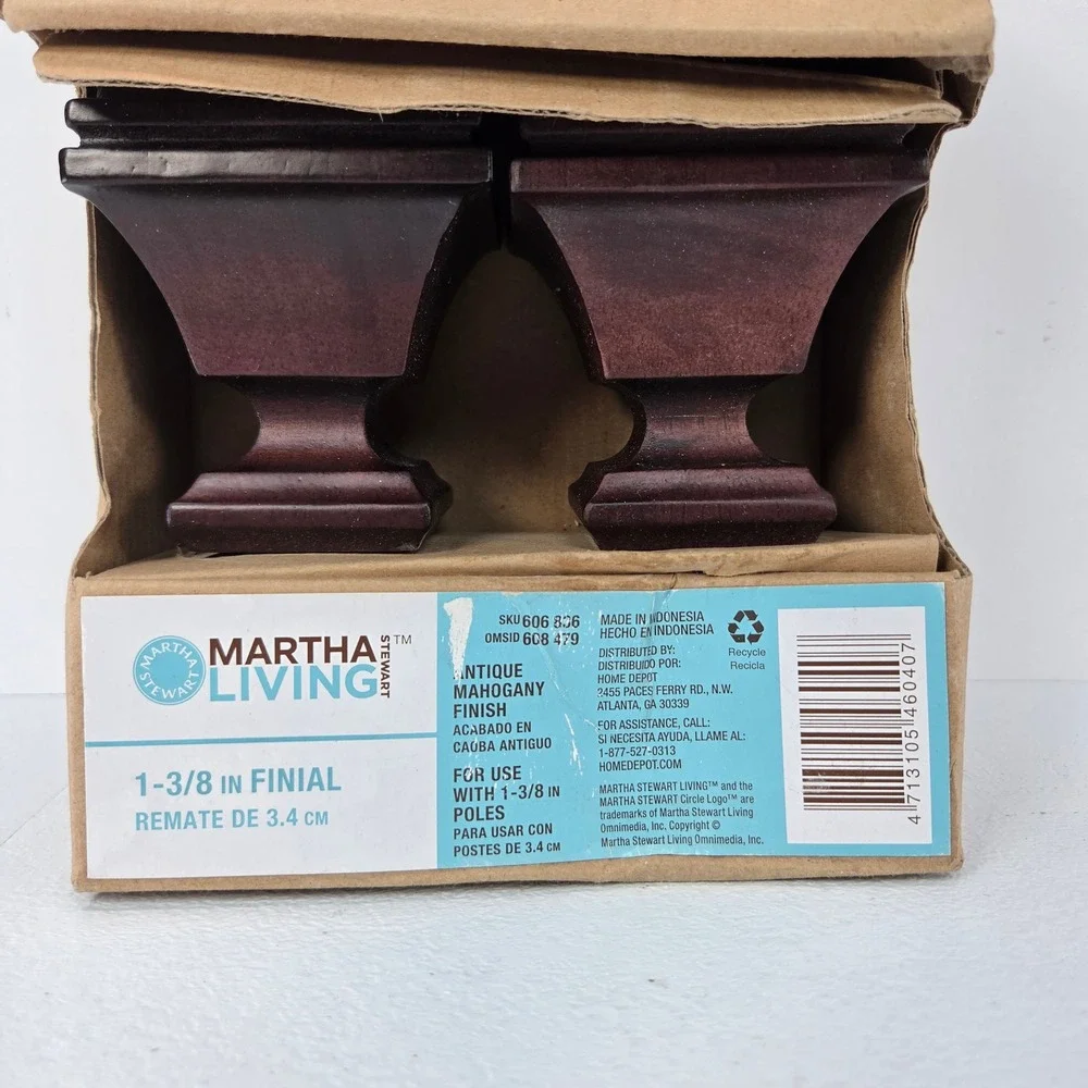 Martha Stewart Living 1-3/8 in Curtain Rod Finials Antique Mahogany Set of 2
