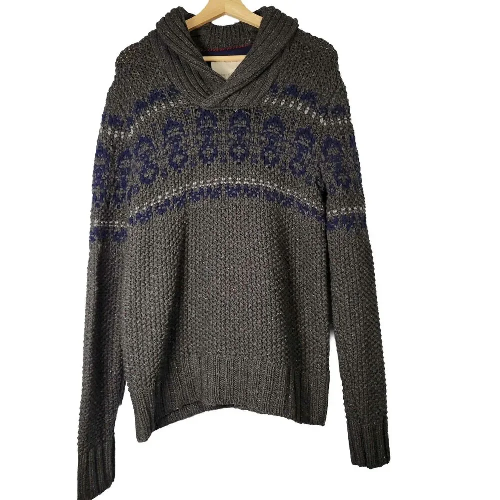 NWT Banana Republic Men M Merino Wool Fair Isle Shawl Collar Sweater Cabincore