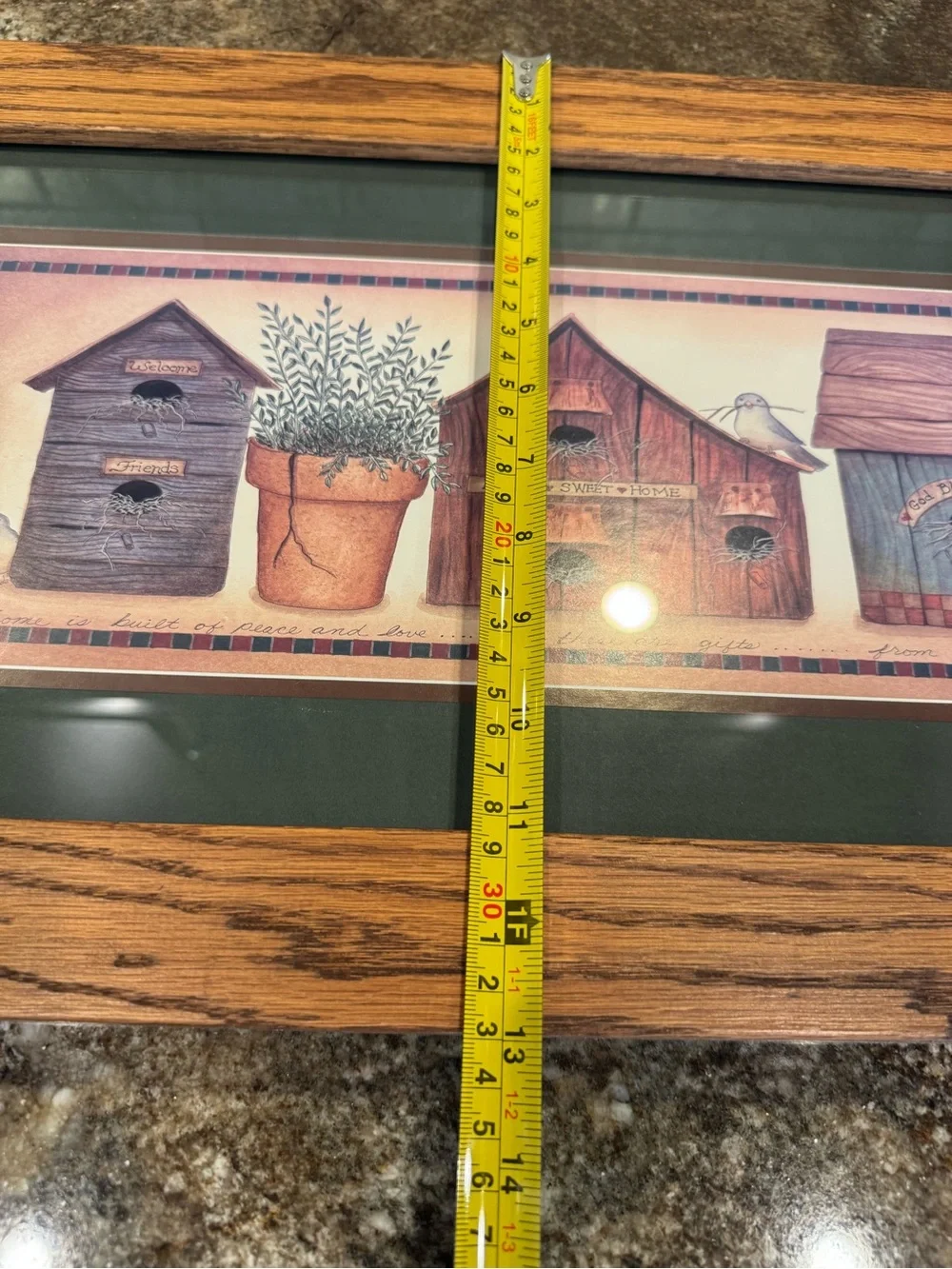 Home Interiors Framed Birdhouse Print Primitive Country Wall Art 23x13