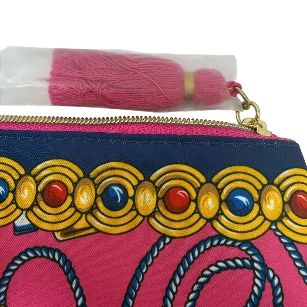 ESTEE LAUDER Set of 2 Cosmetic Makeup Bags Navy Pink Tassel Print