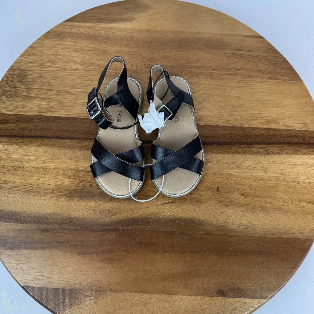 New Girls‎ Little Kids Tucker + Tate Tarya Strappy Black Sandals Size 7 C NWOB