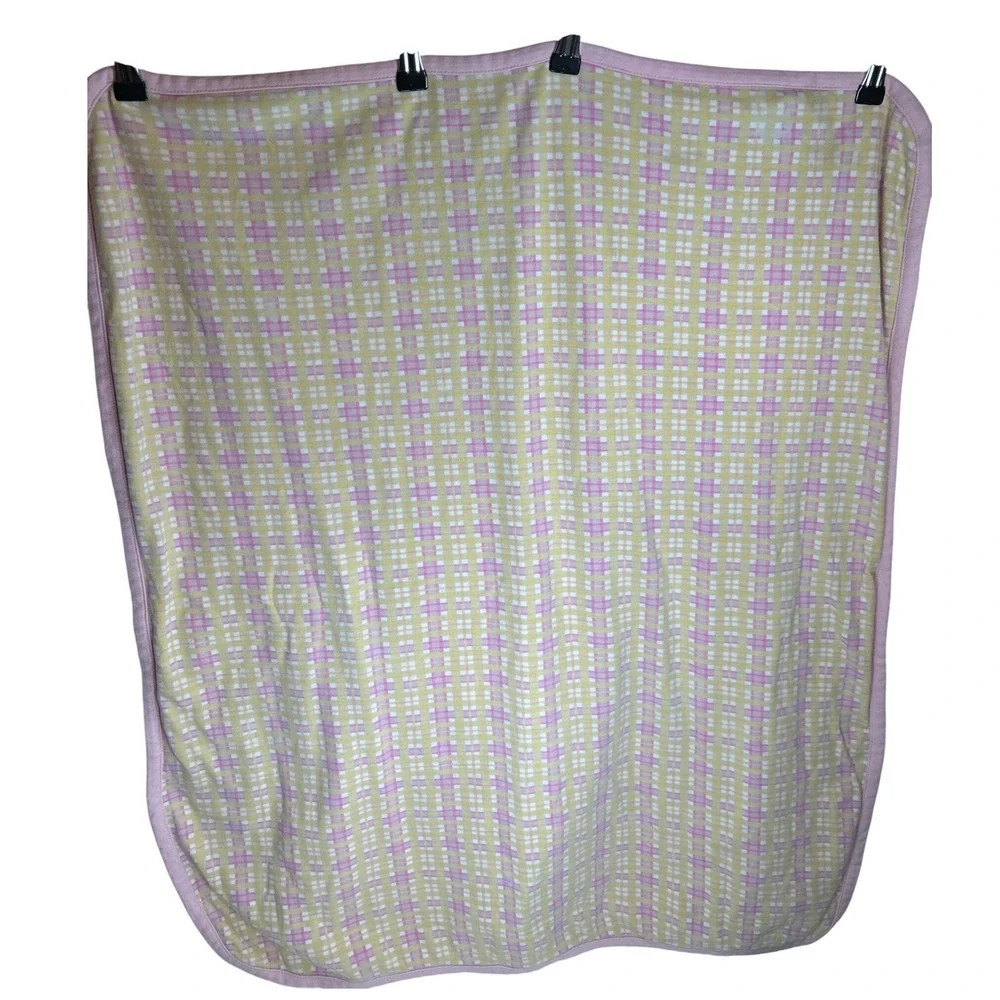 Baby Blanket‎ Pink & Yellow Plaid, Mini Floral Print Butterflies 28x32