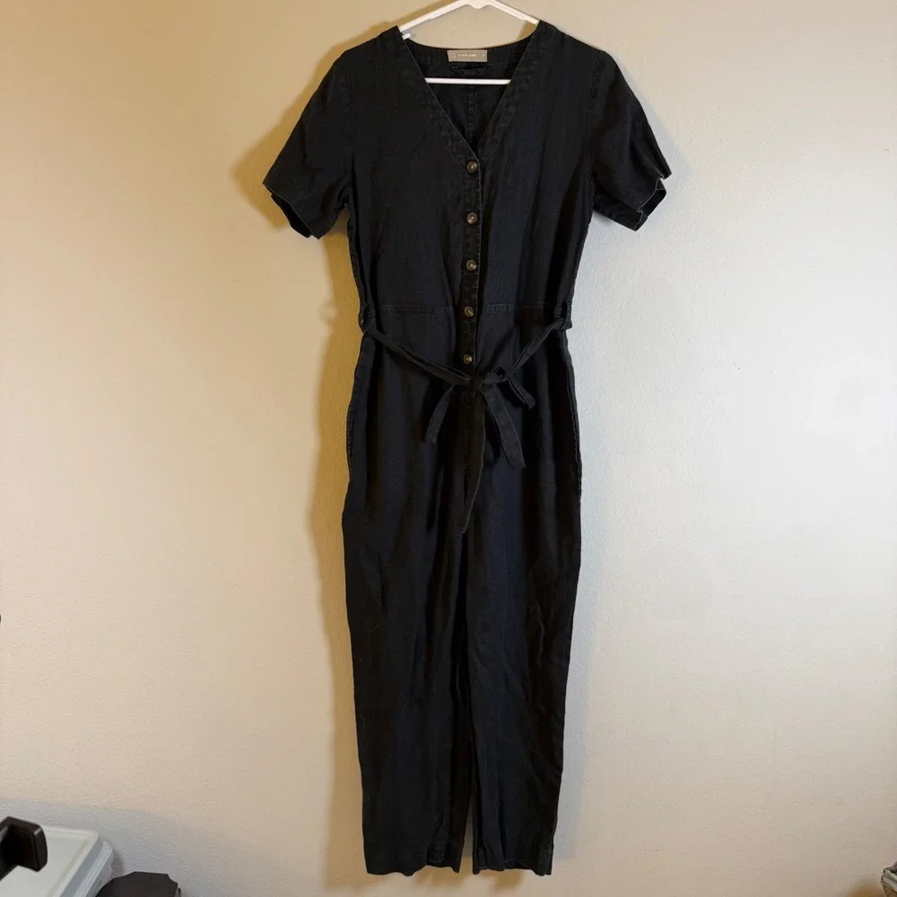 Everlane Black 100% Linen Short Sleeve Button Front Picnic Jumpsuit‎ Womens 4