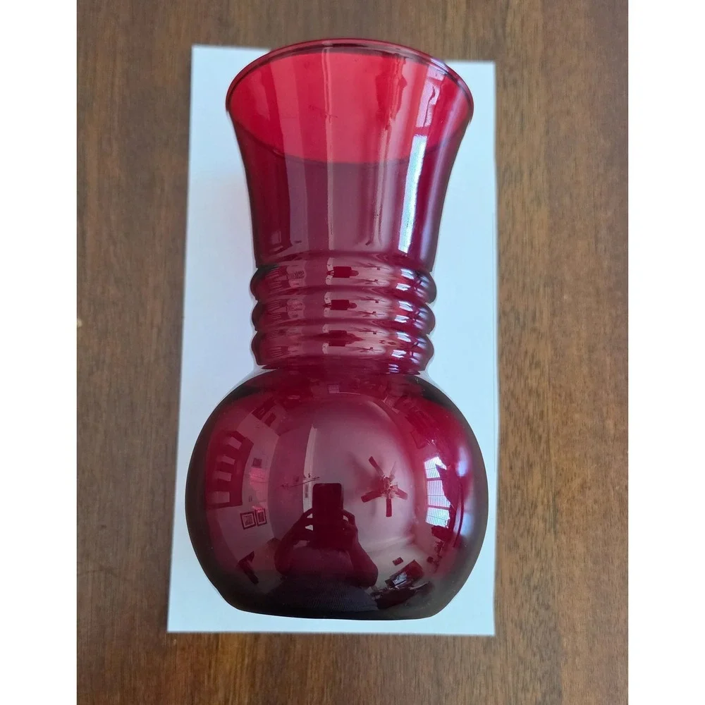 VTG 30s Anchor Hocking Royal Ruby Red Glass Vase Table Decor Centerpiece