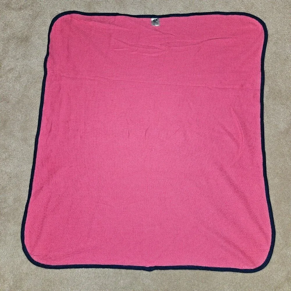 Gerber Hot Pink Waffle Knit Cotton Thermal Baby Blanket Navy Blue Trim 25x28 SRH