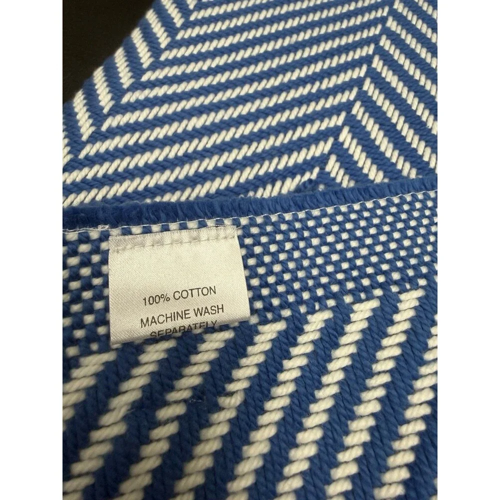 Sferra Costa Cotton Throw Blanket Ocean Blue Herringbone Weave Fringed 50x70 New