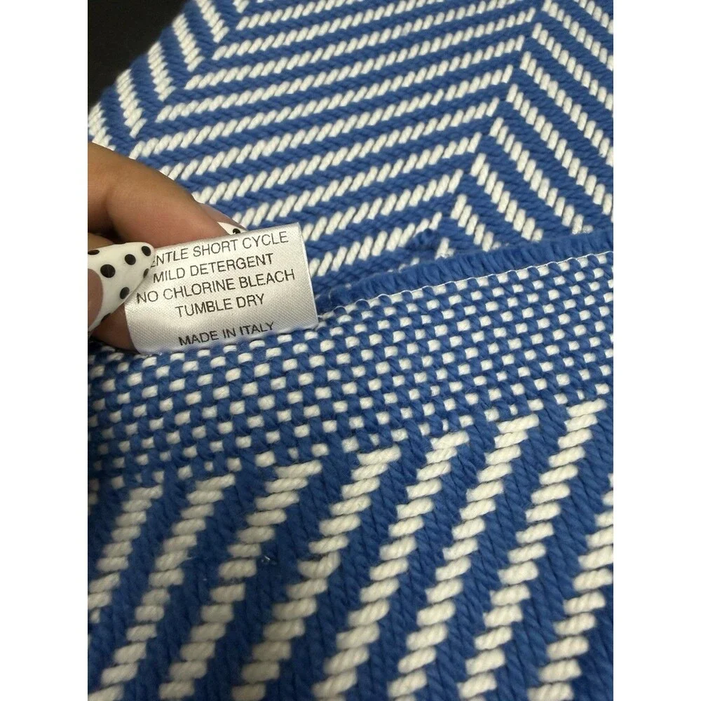 Sferra Costa Cotton Throw Blanket Ocean Blue Herringbone Weave Fringed 50x70 New