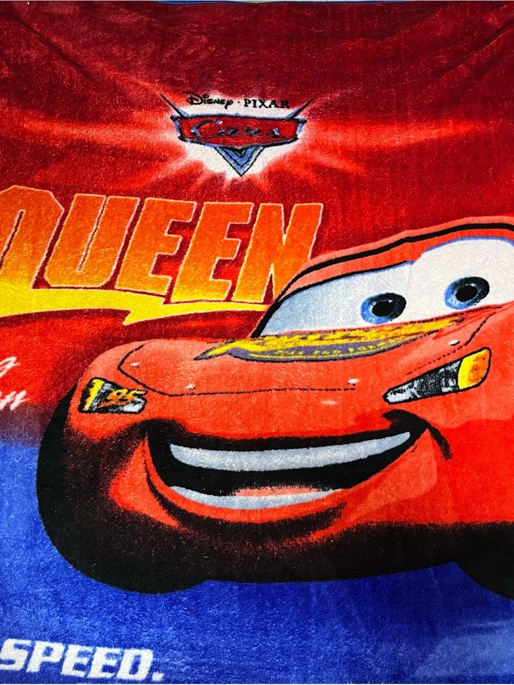 Vintage Disney Pixar Cars Lightning McQueen Plush Throw Blanket 58x48 I Am Speed