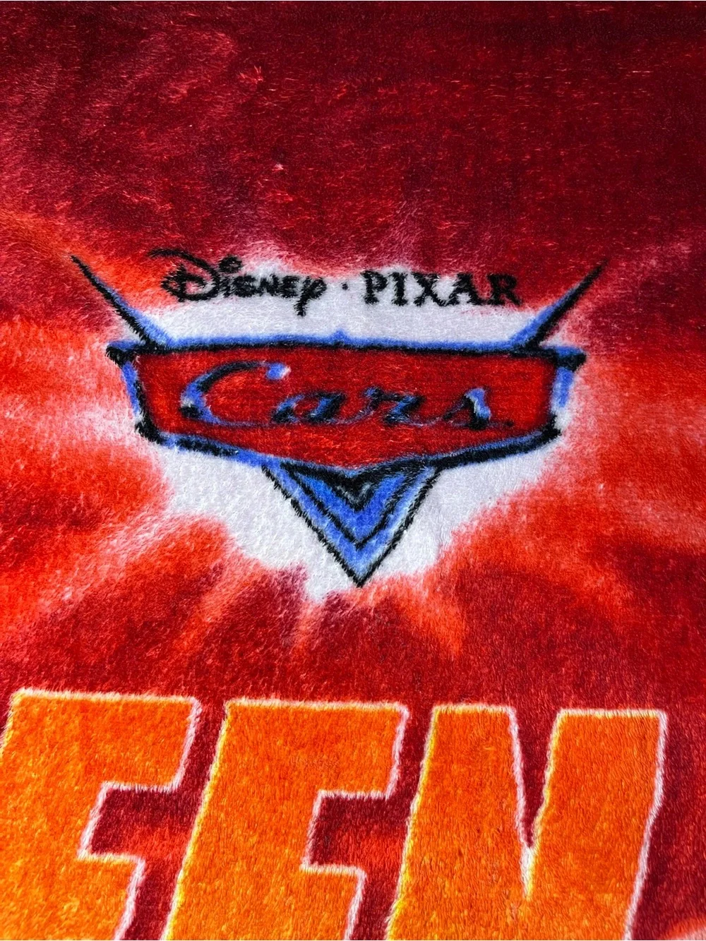 Vintage Disney Pixar Cars Lightning McQueen Plush Throw Blanket 58x48 I Am Speed