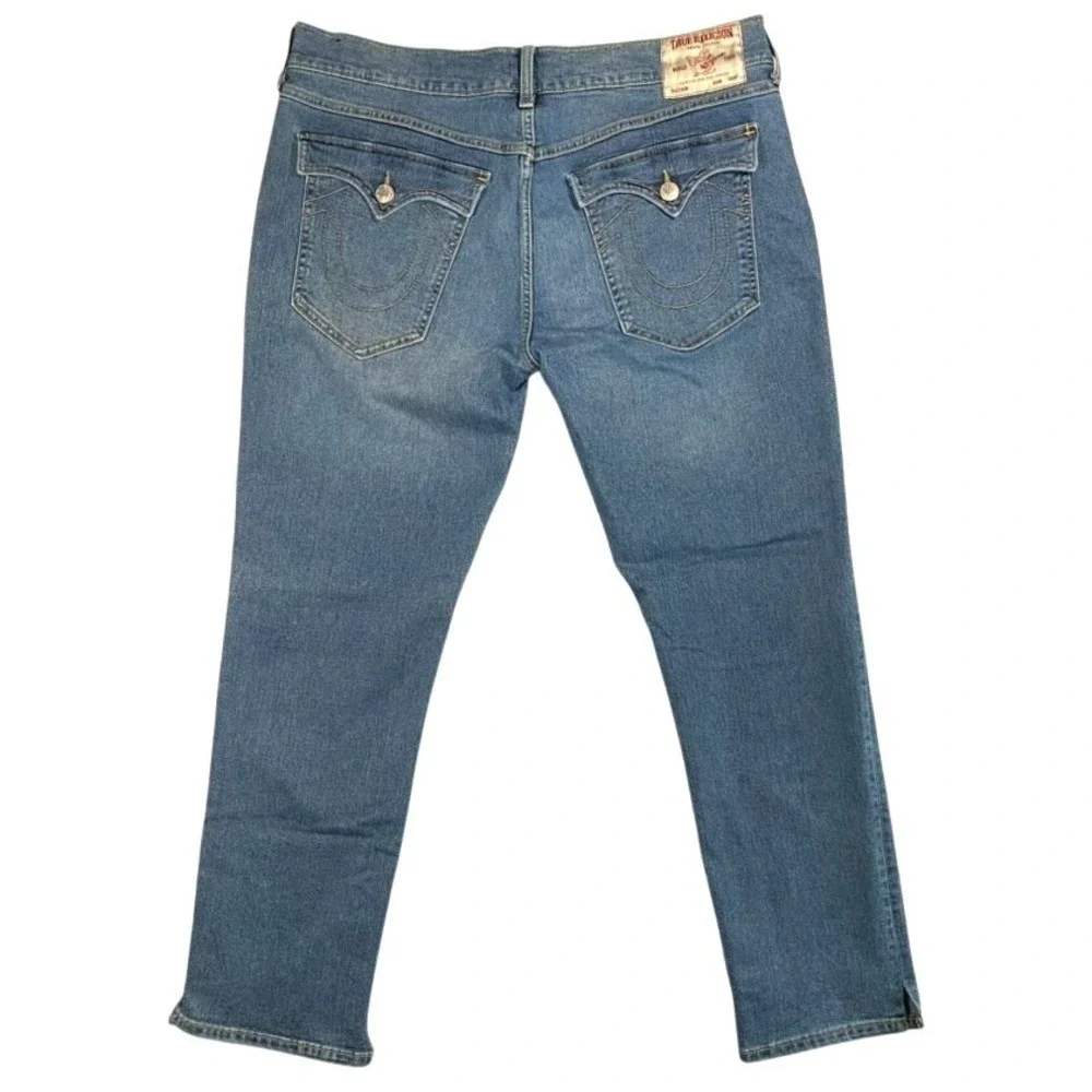 True Religion Geno Relaxed Slim Sz 40 Jeans Med Wash Blue Horseshoe‎ Custom Hem