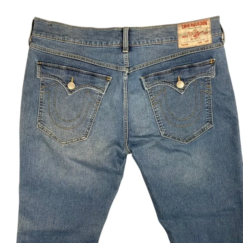 True Religion Geno Relaxed Slim Sz 40 Jeans Med Wash Blue Horseshoe‎ Custom Hem