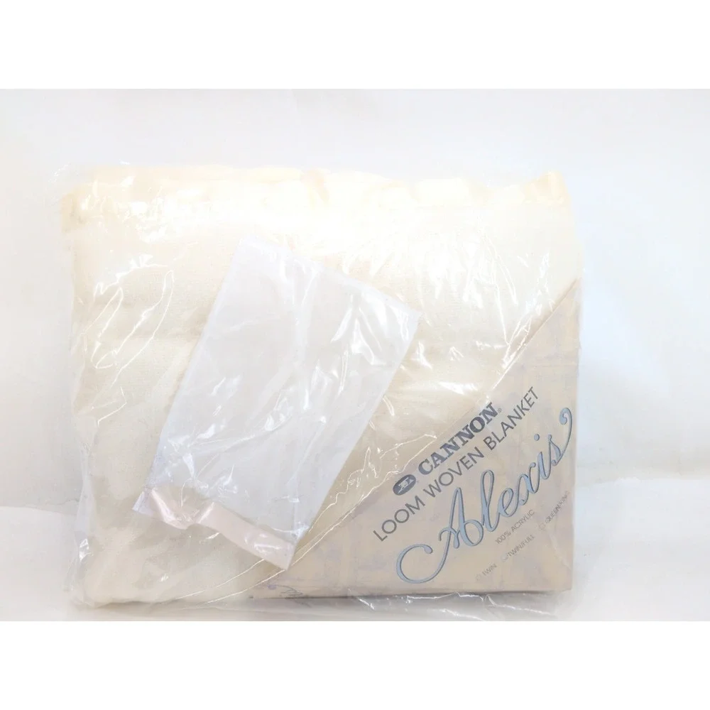 VINTAGE ALEXIS CANNON LOOM WOVEN IVORY WHITE BLANKET BEDROOM TWIN/FULL 72