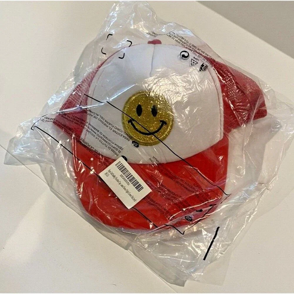 Boys Girls Glitter‎ Happy Face Trucker Hat Mesh Adjustable Snap Back