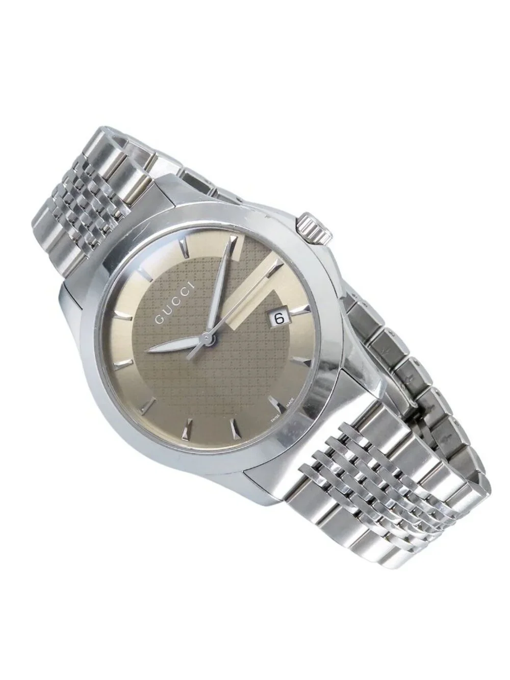 Gucci Timeless 126.4 Brown SS Date Round Watch Quartz