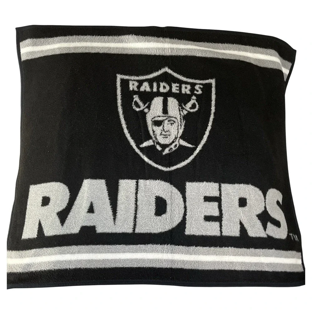 VTG‎ Biederlack Oakland Raiders Double Sided Woven Throw Blanket Made USA NFL
