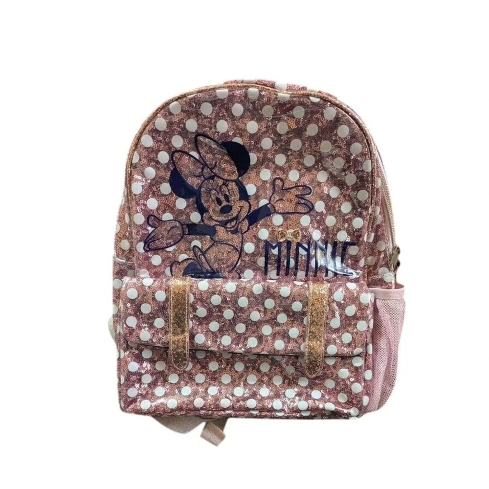 Disney‎ Parks Minnie Mouse Rose Gold Sequin Polka Dot 12 inch Backpack Pink