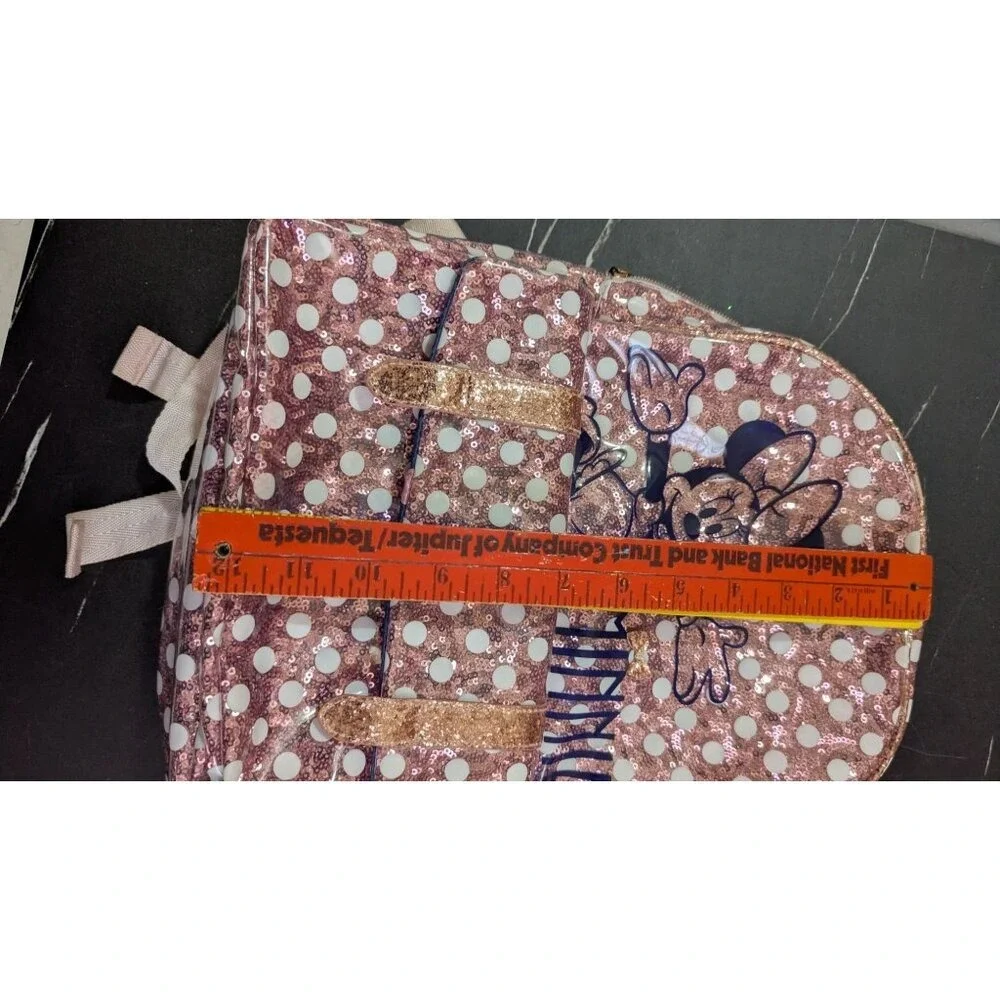 Disney‎ Parks Minnie Mouse Rose Gold Sequin Polka Dot 12 inch Backpack Pink