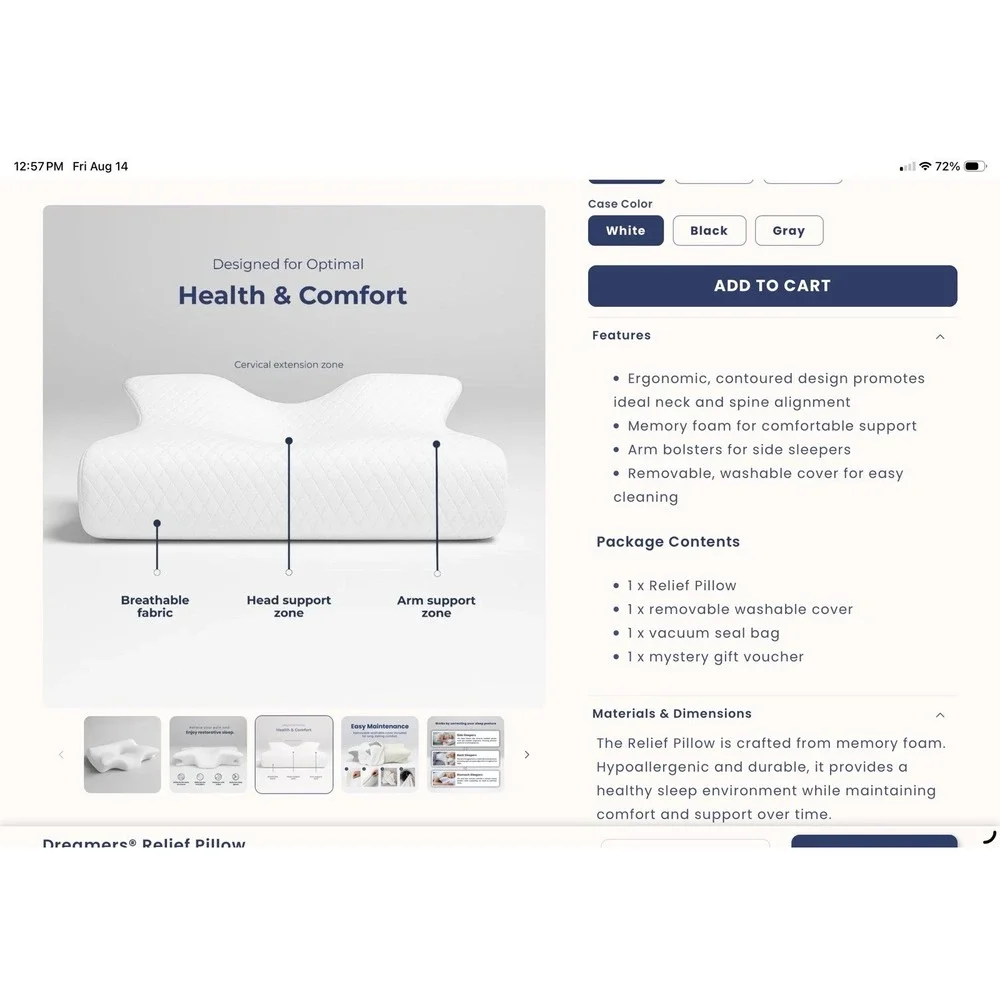 Dreamers relief pillow