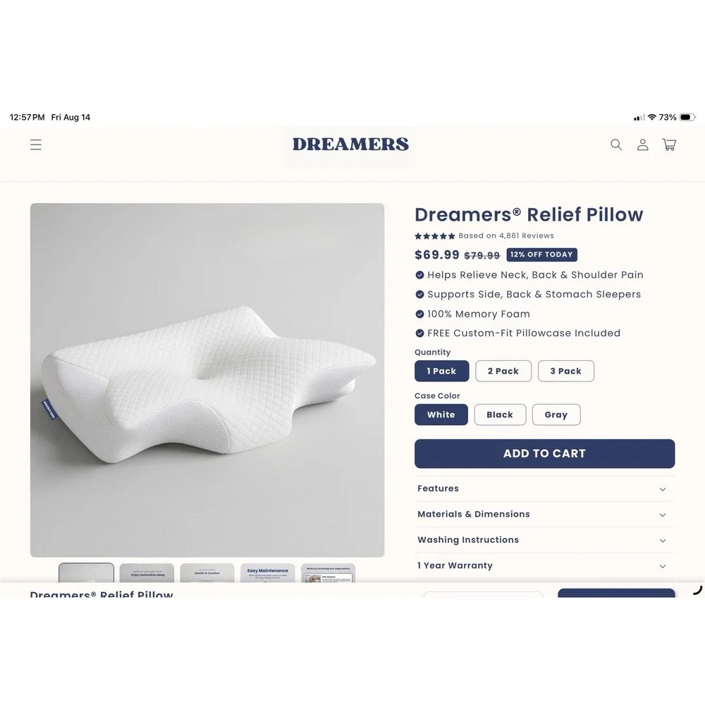 Dreamers relief pillow