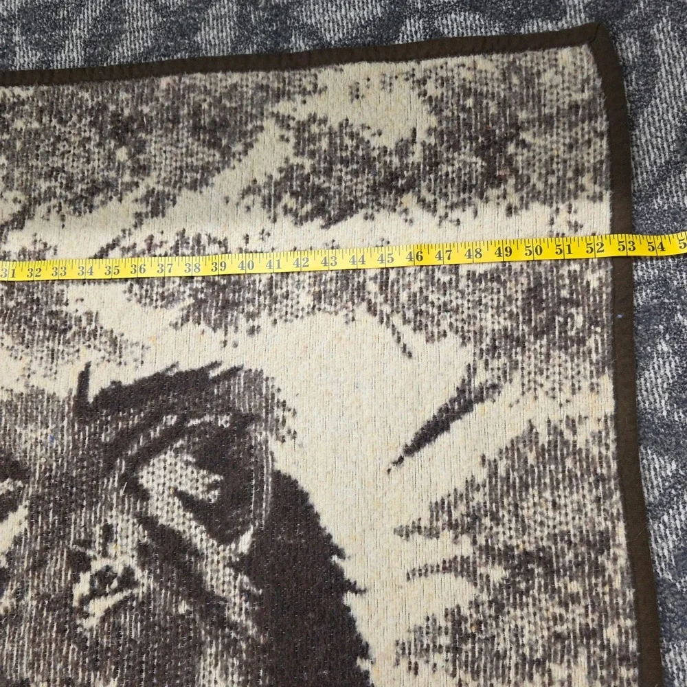 Vintage Lion Throw Blanket Reversible Acrylic Plush Brown‎ Cream 53x72