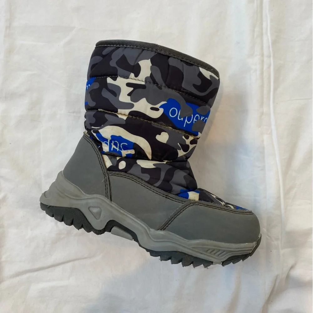 SNOW BOOTS Blue Waterproof Camouflage Camo Blue Black Gray Rain Winter Outdoor