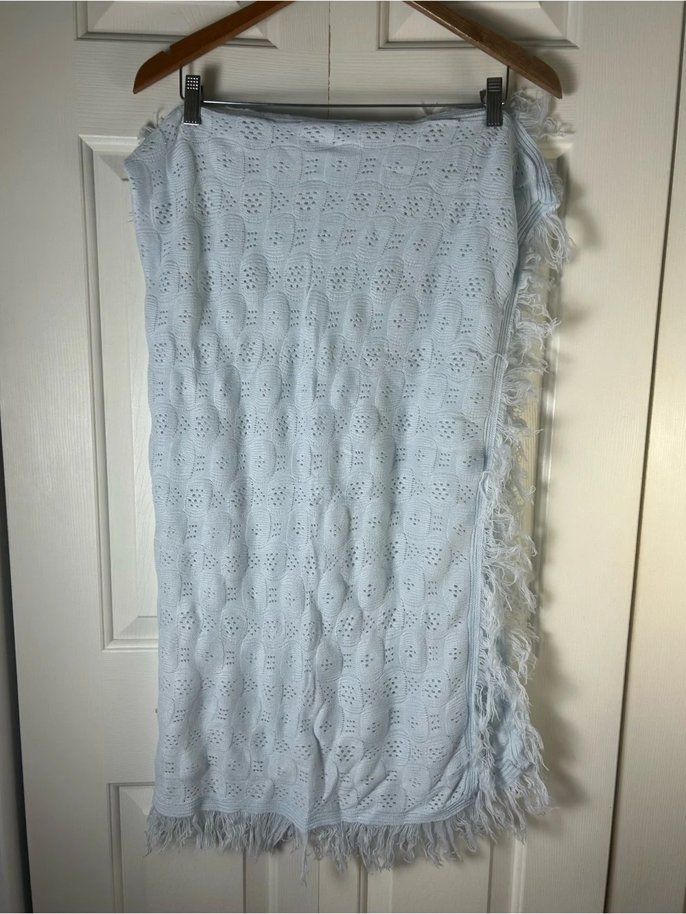 Jainco UK Light Blue Baby Blanket Fringe Edge Sweater Knit Acrylic