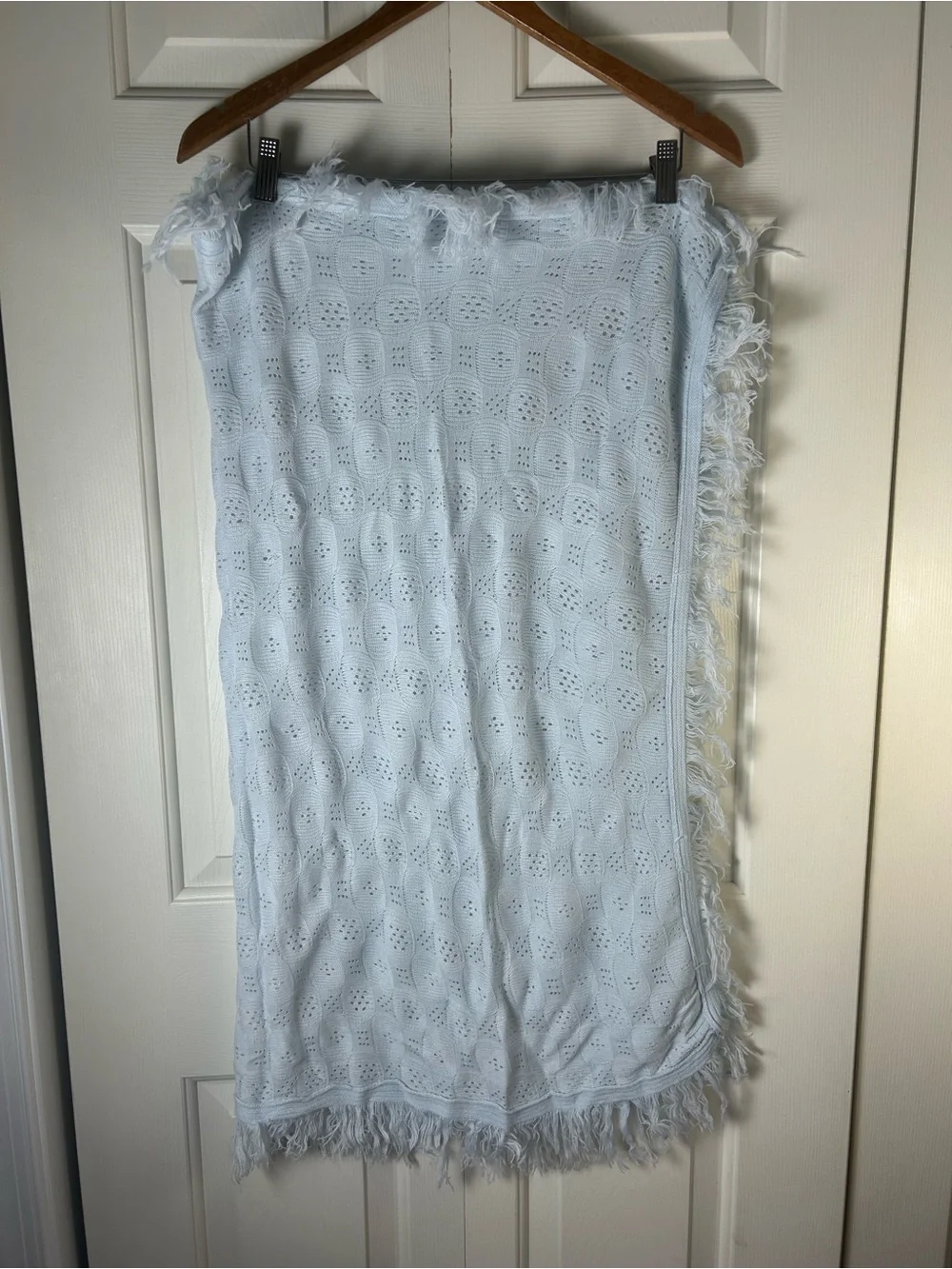 Jainco UK Light Blue Baby Blanket Fringe Edge Sweater Knit Acrylic