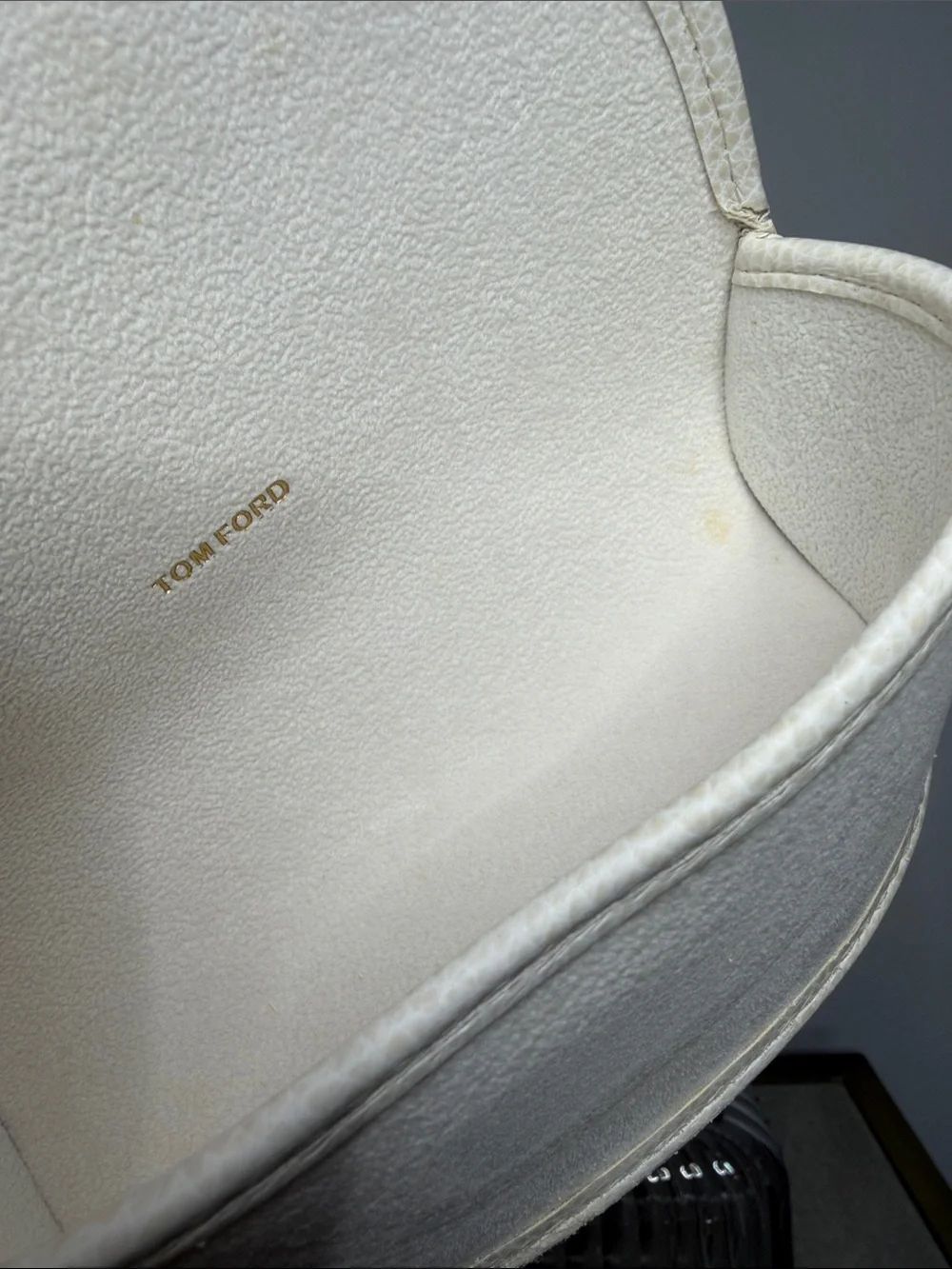 Tom Ford Cream Eyewear Case with Gold Logo