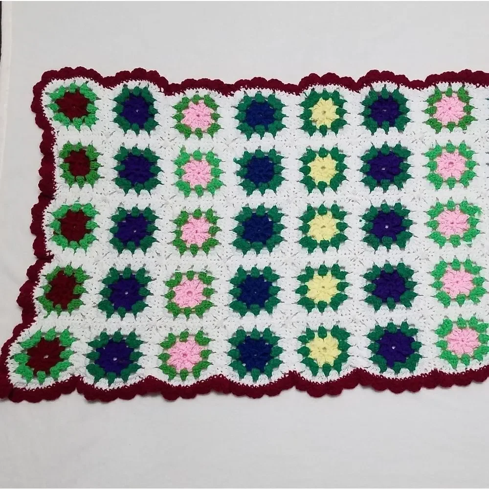 VINTAGE Granny Square Floral Boho Crochet Afghan