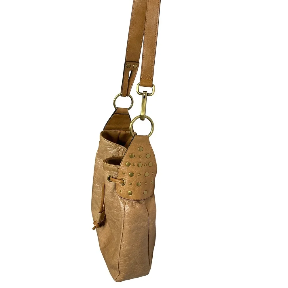 Hillard & Hanson Vtg‎ Leather Boho Bucket Shoulder Bag Purse Hippie Rivets Y2K