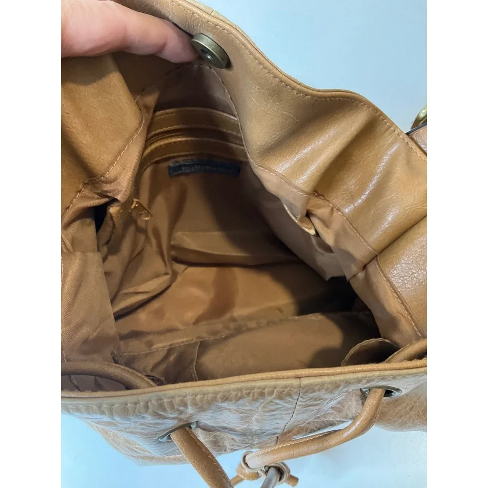 Hillard & Hanson Vtg‎ Leather Boho Bucket Shoulder Bag Purse Hippie Rivets Y2K