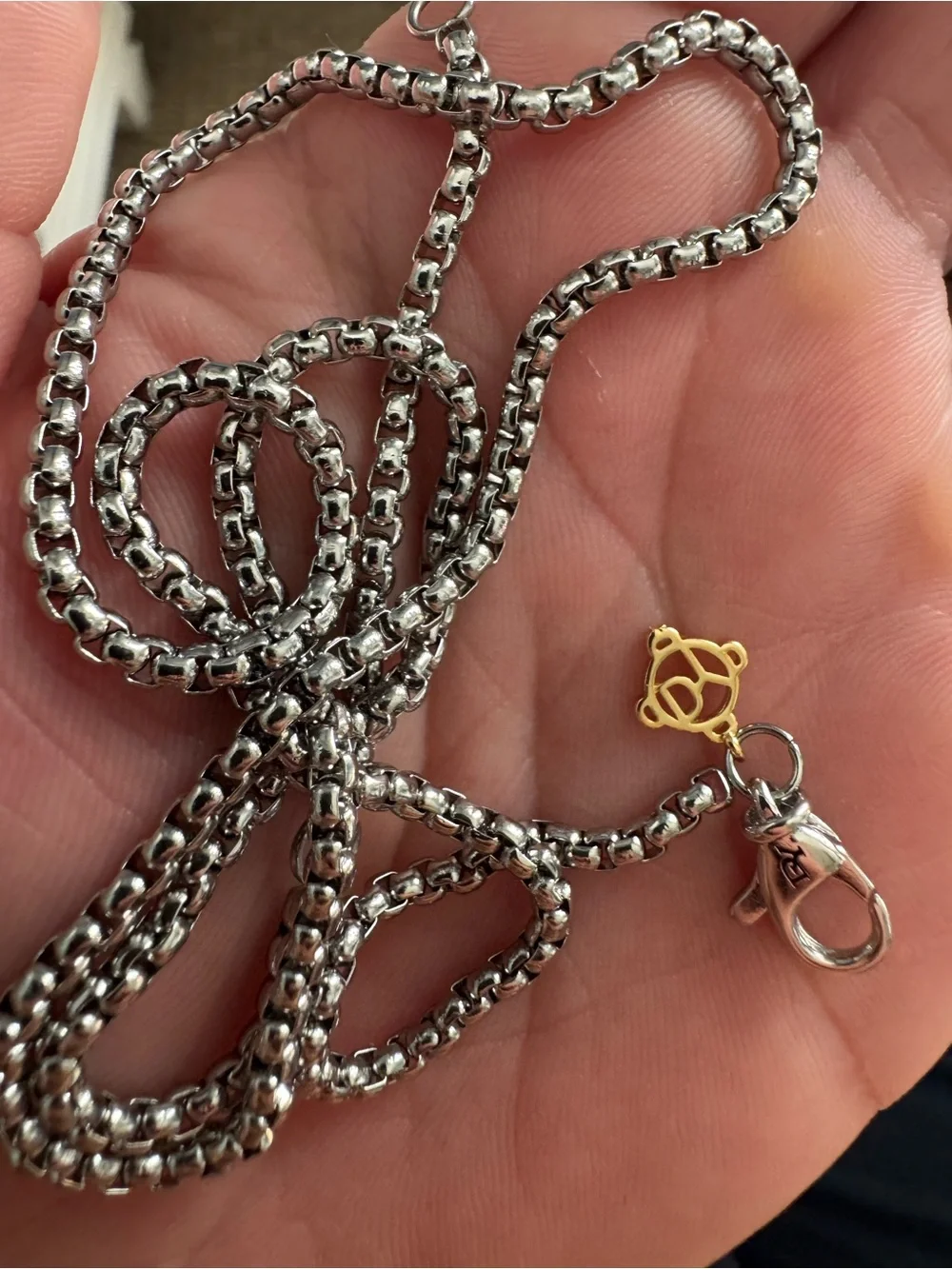 David Yurman Silver Chain Necklace with Gold Accent Charm