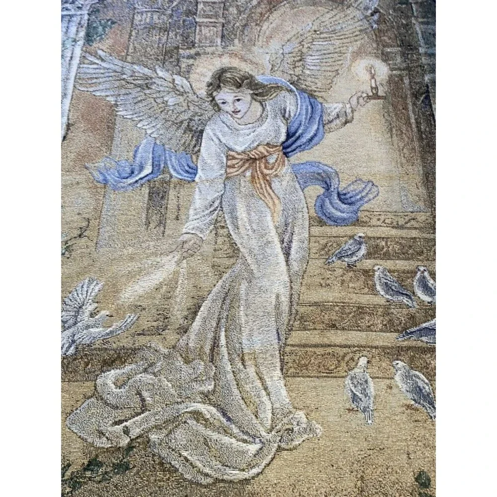 Lena Liu Angel Of Light Doves Tapestry Woven Throw Fringe Blanket 50x58 EUC