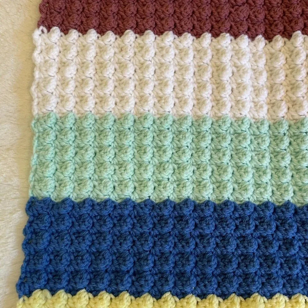Vintage Afghan Throw Lap Blanket Crochet Striped 39x39
