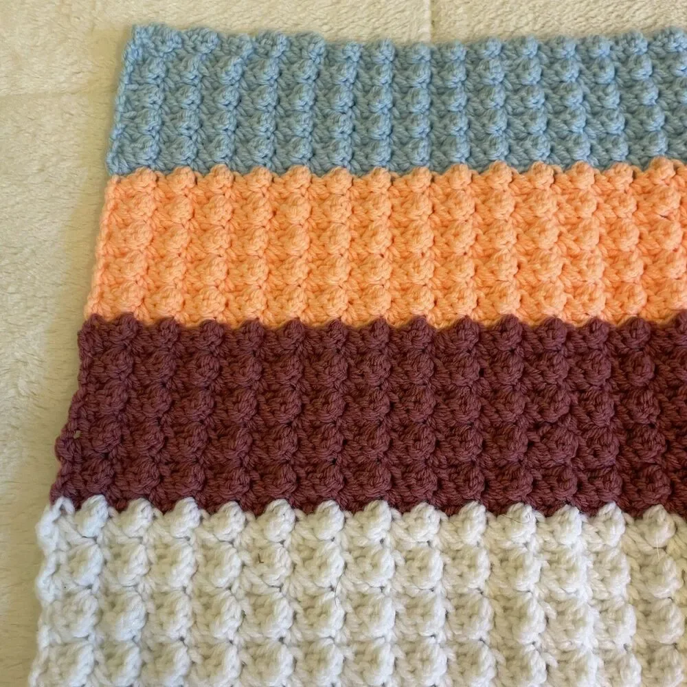Vintage Afghan Throw Lap Blanket Crochet Striped 39x39